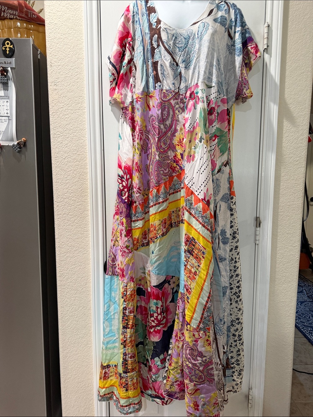 Johnny Was Silk Maxi Dress Tropic Georgette Pink Green Floral Paisley Shift 2X - Picture 2 of 5